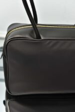 Re-Nylon and Leather Medium Top-Handle Bag with Padlock - Image 12