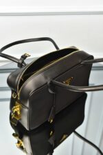 Re-Nylon and Leather Medium Top-Handle Bag with Padlock - Image 5