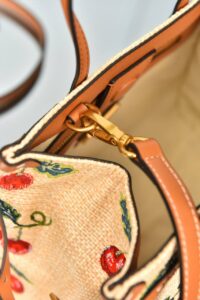Antibes Small Shopping Bag in Jacquard Raffia with Cherryfic Pattern - Image 8