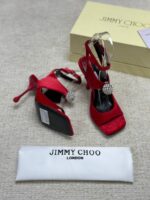 Jimmy Choo Orb 95 Ruby Red Velvet Sandals - Image 5