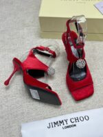 Jimmy Choo Orb 95 Ruby Red Velvet Sandals - Image 4